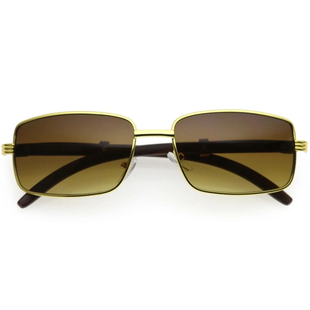 Gold Wood Grain Sunglasses Brown Lens Sun Protection Men New Sunny Summer Beach‎